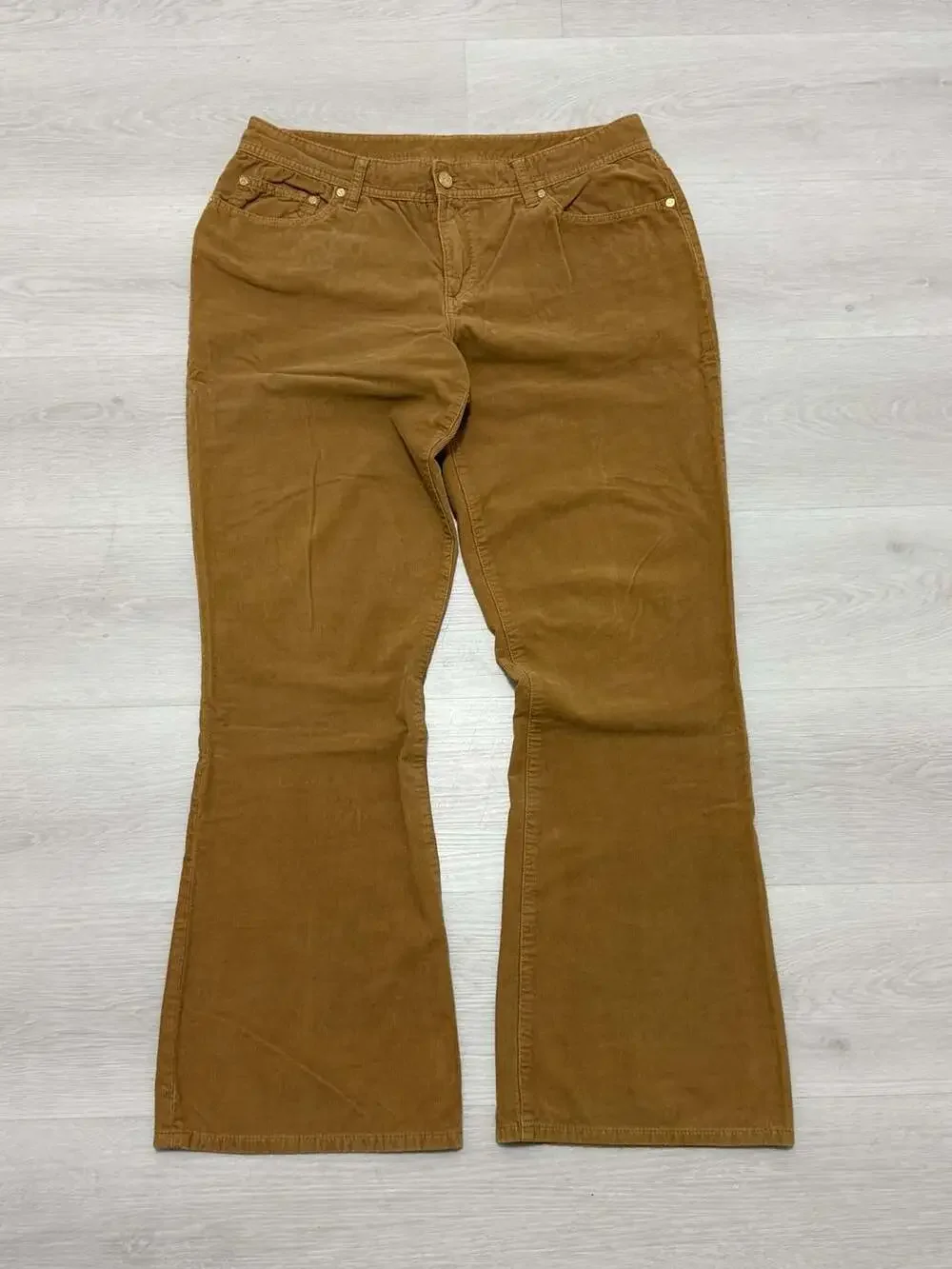 Tory Burch Women's Brown Corduroy Flare Pants Embroidered Logo Back Pockets 31